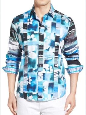 Robert Graham Arabian Sea Blue Floral-Print Button-Down Shirt